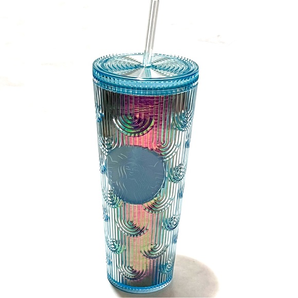 Starbucks Iridescent Mermaid Scale Cold Cup Tumbler with Straw 24oz Blue - Picture 3 of 13